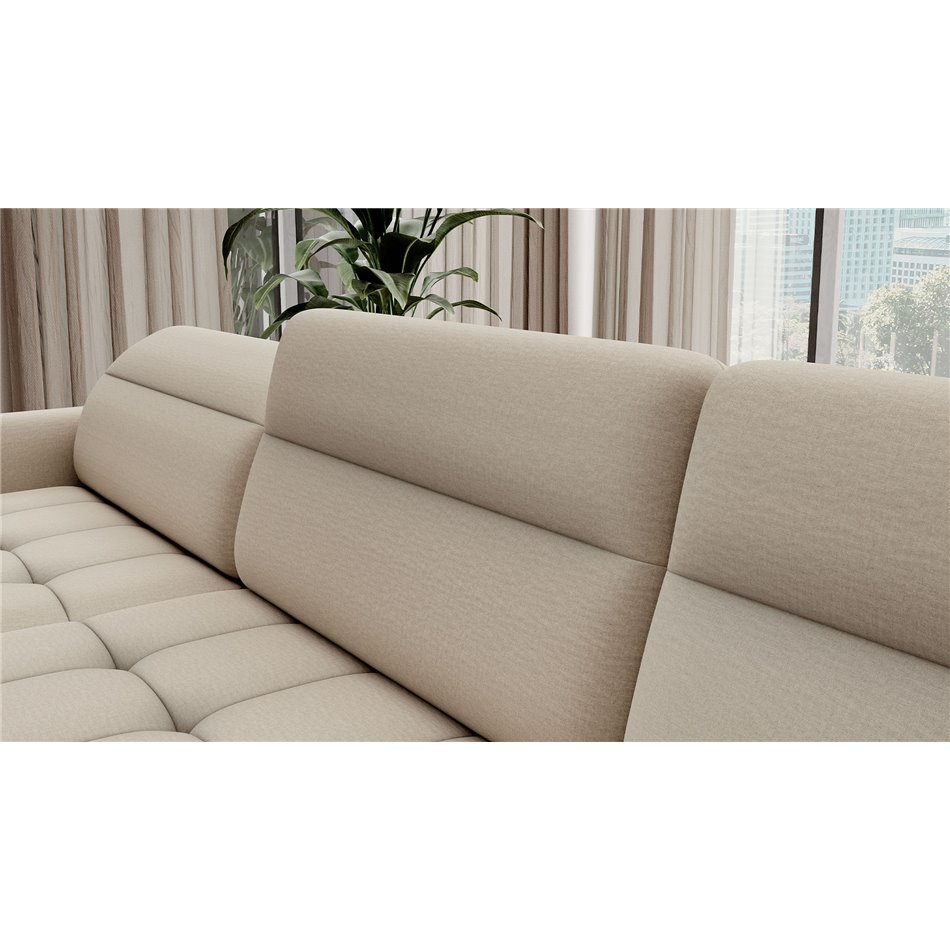 П-образный угловой диван Elberto L, раздвижной, Manhattan 18, бархат, бежевый, H100x165x306см