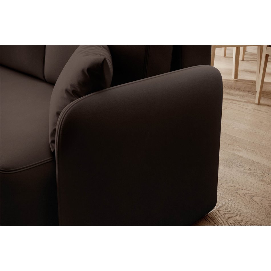 Corner sofa Elhandson L, sleeping function, Lukso 22, velvet, brown, H89x150x206cm