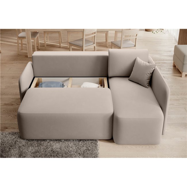 Corner sofa Elhandson R, sleeping function, Sola 18, beige, H89x150x206cm