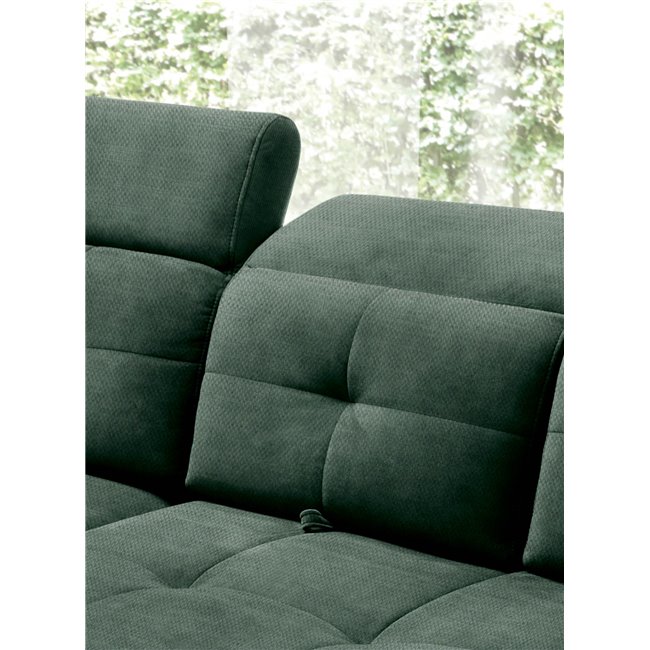 Corner sofa Elinferne L, sleeping function, Raquel 35, dark green, H107x210x297cm