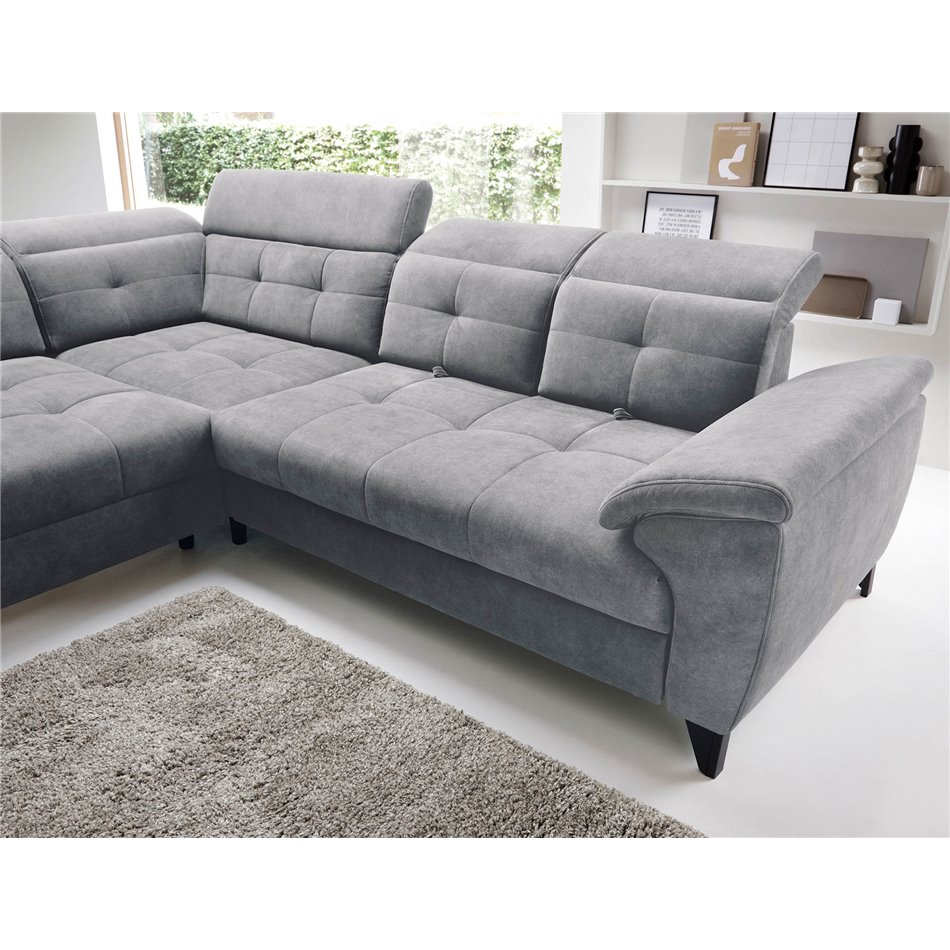 Угловой диван Elinferne L, раздвижной, Relax 04, бархат, серый, H107x210x297см