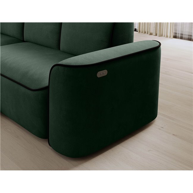 Corner sofa Elume L, sleeping function, Amore 35, Velvetmat 10, bouclé, green, H88x190x287cm