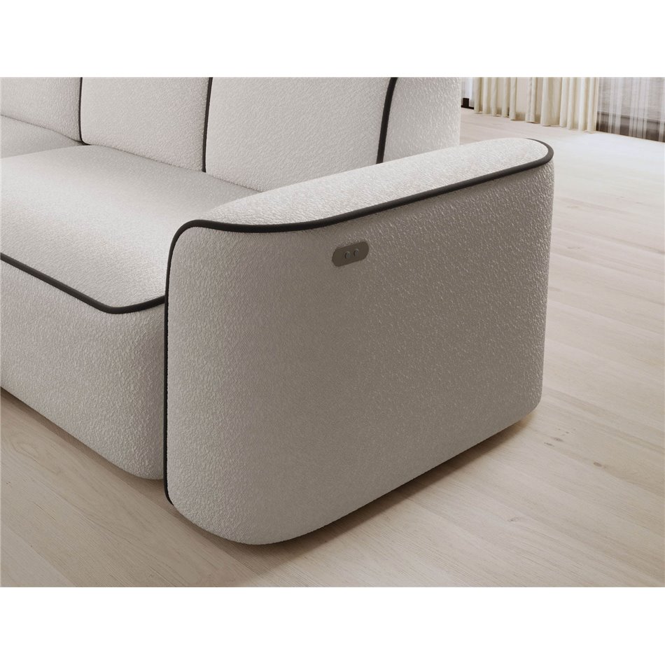 Corner sofa Elume L, sleeping function, Royal 01, Velvetmat 22, bouclé, white, H88x190x287cm