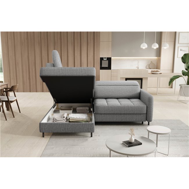 Corner sofa Elbare L, sleeping function, Manhattan 03, velvet, grey, H100x160x208cm
