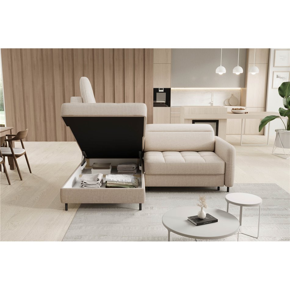 Corner sofa Elbare L, sleeping function, Manhattan 18, velvet, beige, H100x160x208cm