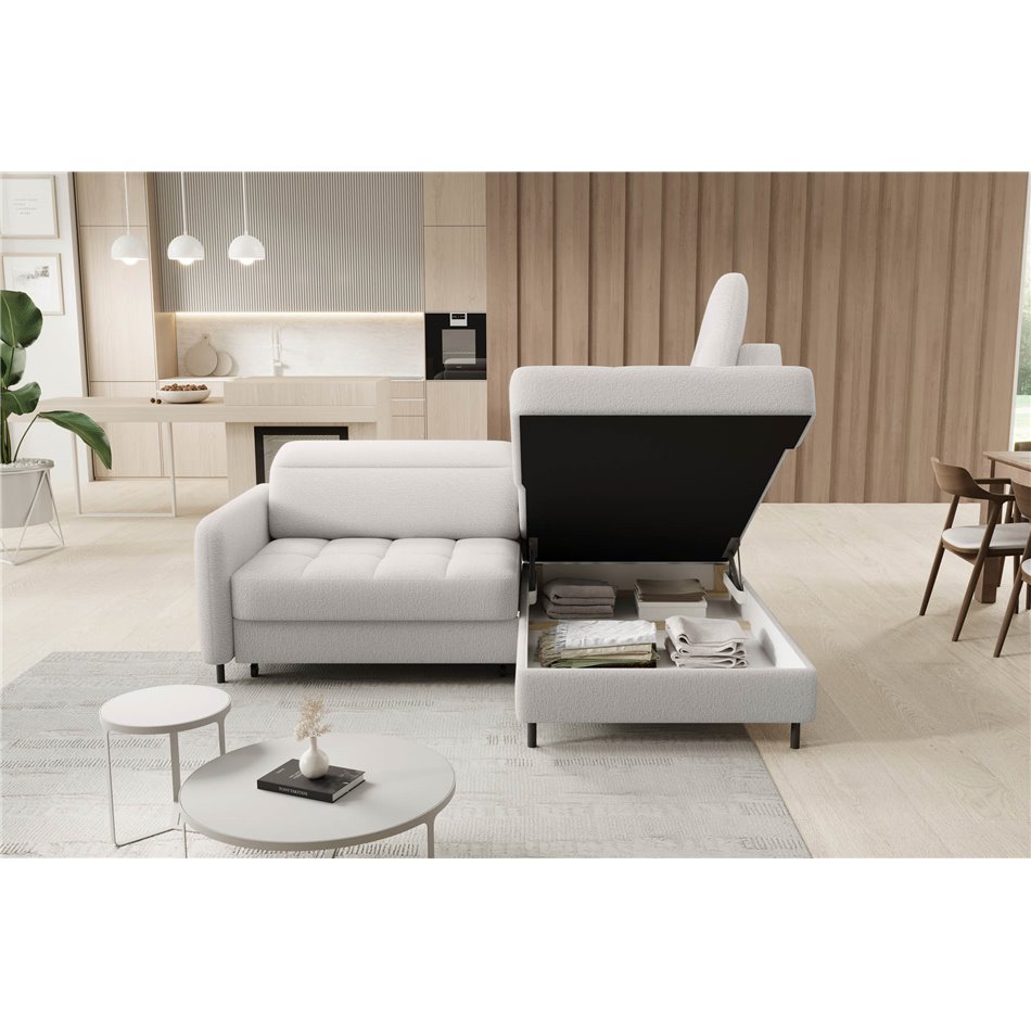 Corner sofa Elbare R, sleeping function, Royal 01, bouclé, white, H100x160x208cm