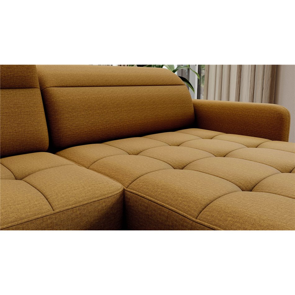 П-образный угловой диван Elberto R, раздвижной, Manhattan 45, бархат, желтый, H100x165x306см