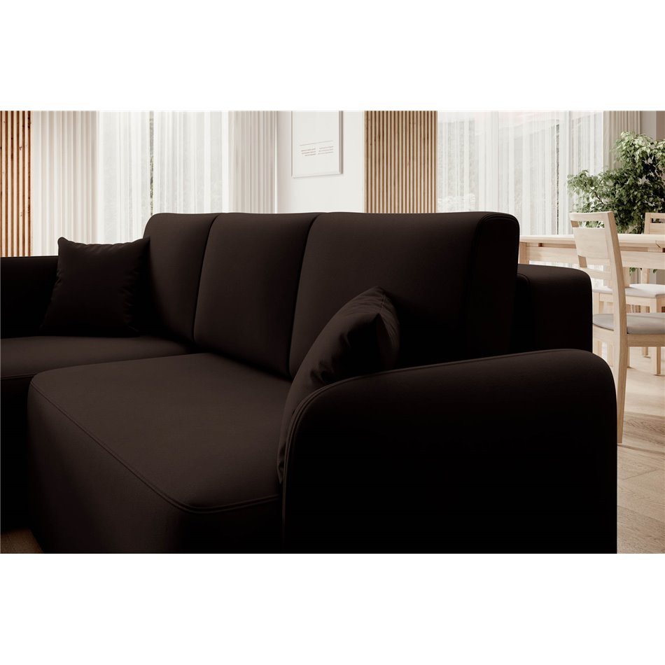 Corner sofa Elhandson L, sleeping function, Lukso 22, velvet, brown, H89x150x206cm