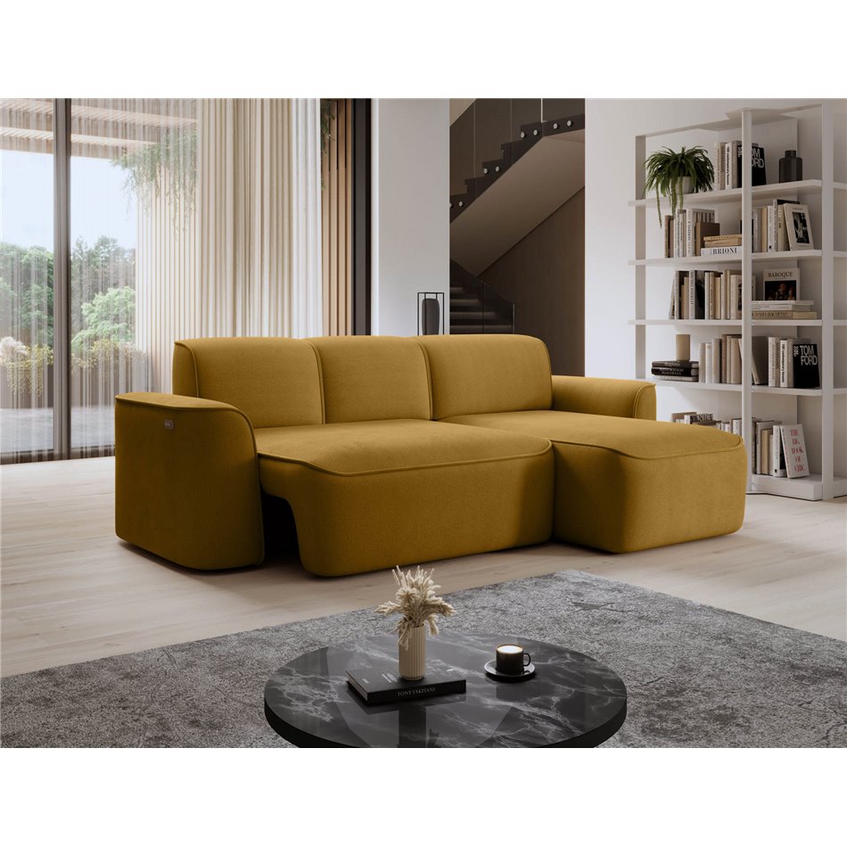 Nurgadiivan Elume R, elektrooniliselt pikendatav, Amore 45, Riviera 41, bouclé, kollane, H88x190x287cm