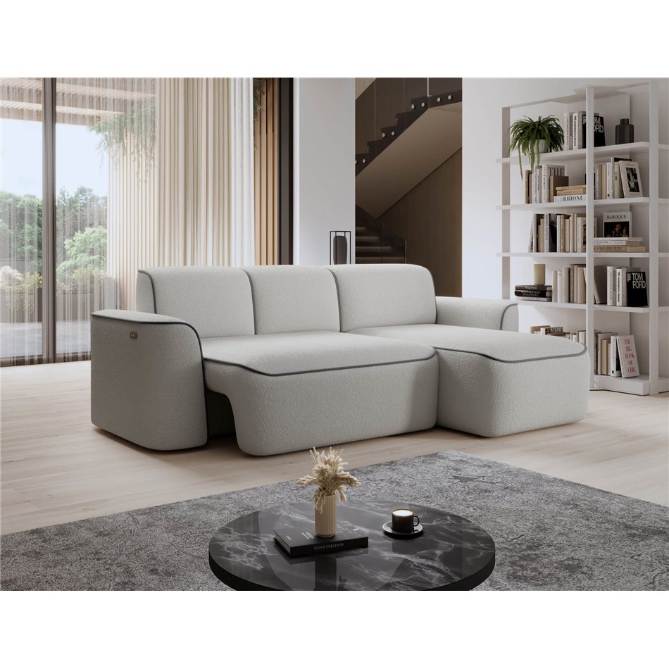 Угловой диван Elume R, с механизмом раскладыванием, Royal 03, Velvetmat 4, букле, серый, H88x190x287см