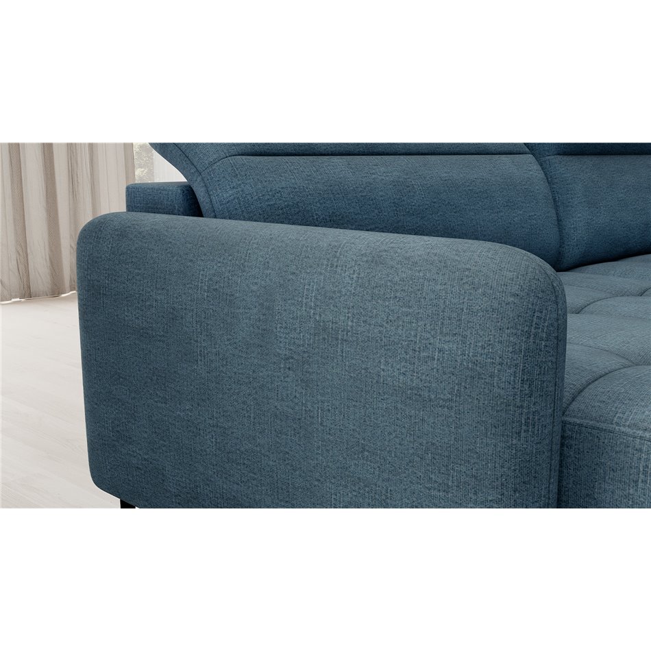 П-образный угловой диван Elberto L, раздвижной, Toscany 40, бархат, синий, H100x165x306см