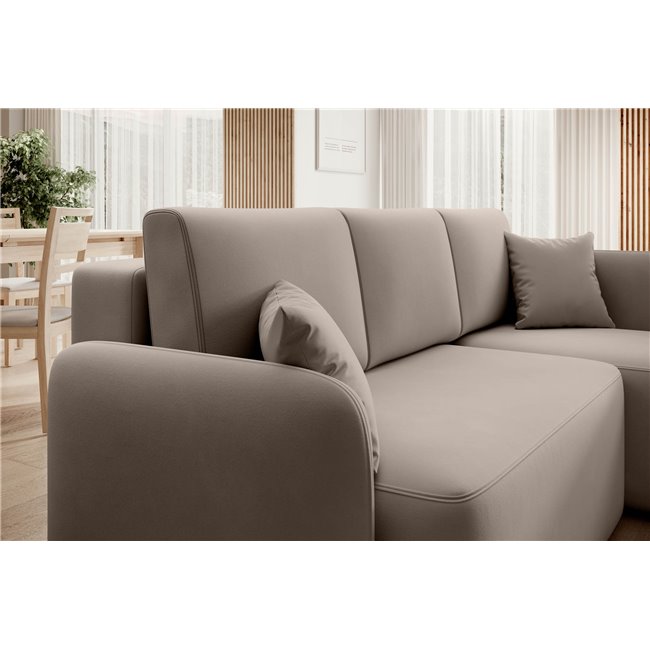 Corner sofa Elhandson R, sleeping function, Sola 18, beige, H89x150x206cm