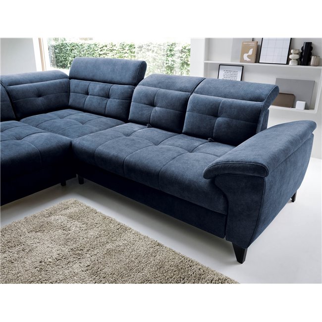 Corner sofa Elinferne L, sleeping function, Aura 40, velvet, dark blue, H107x210x297cm