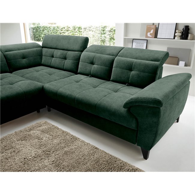 Corner sofa Elinferne L, sleeping function, Raquel 35, dark green, H107x210x297cm