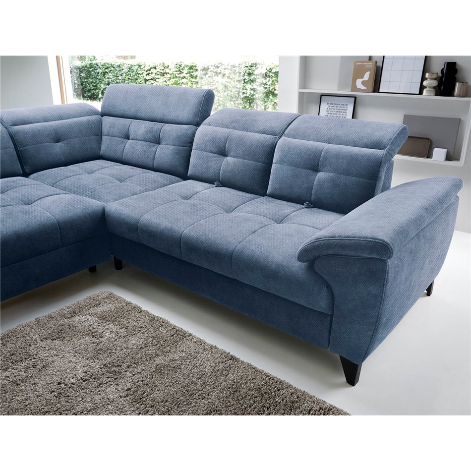 Corner sofa Elinferne L, sleeping function, Raquel 40, dark blue, H107x210x297cm