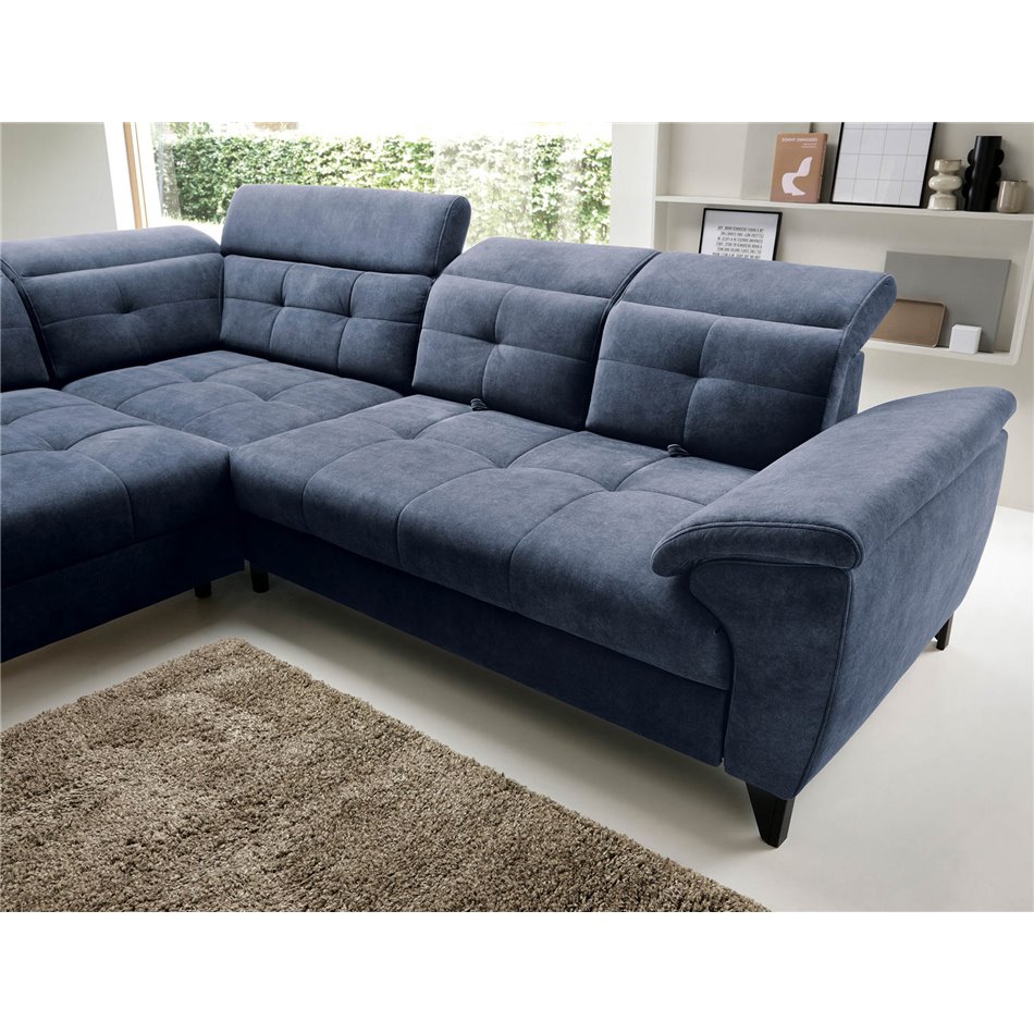 Corner sofa Elinferne L, sleeping function, Relax 40, velvet, dark blue, H107x210x297cm