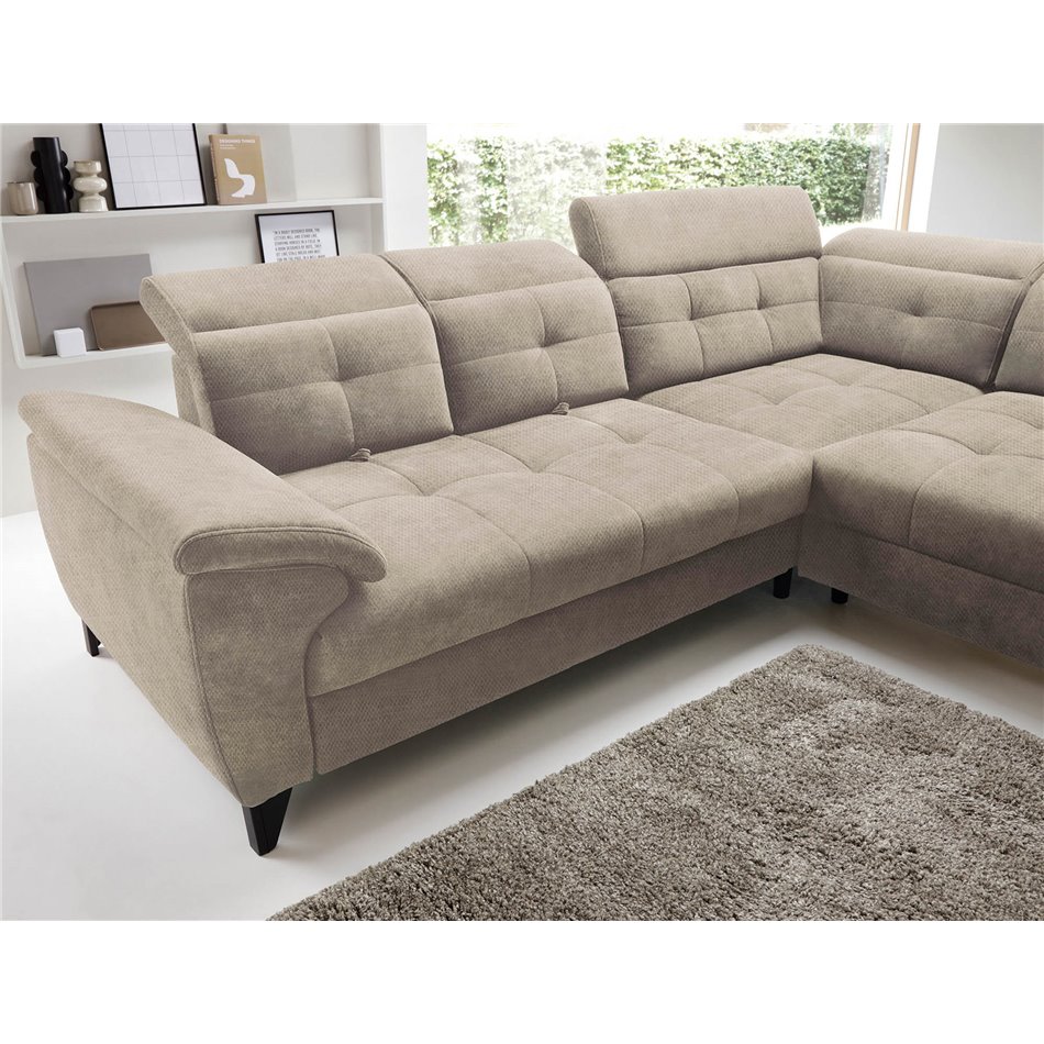 Corner sofa Elinferne R, sleeping function, Raquel 20, beige, H107x210x297cm
