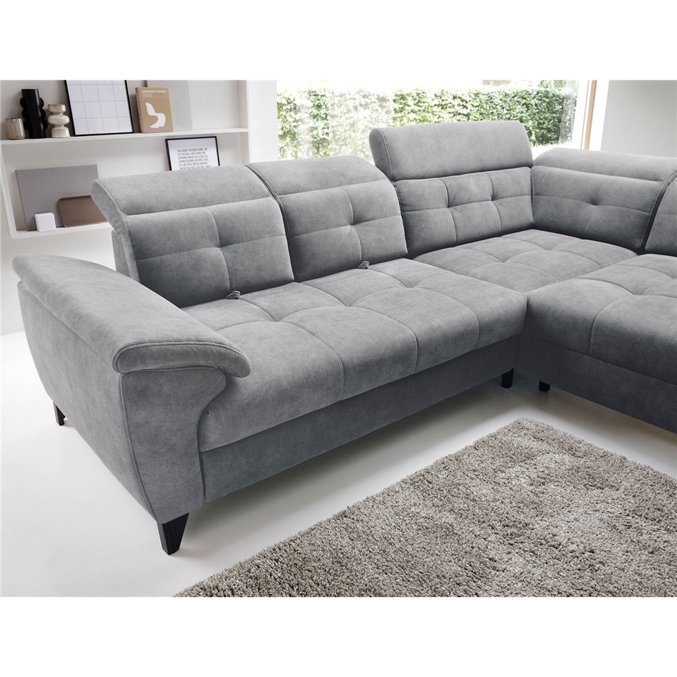 Угловой диван Elinferne R, раздвижной, Relax 04, бархат, серый, H107x210x297см