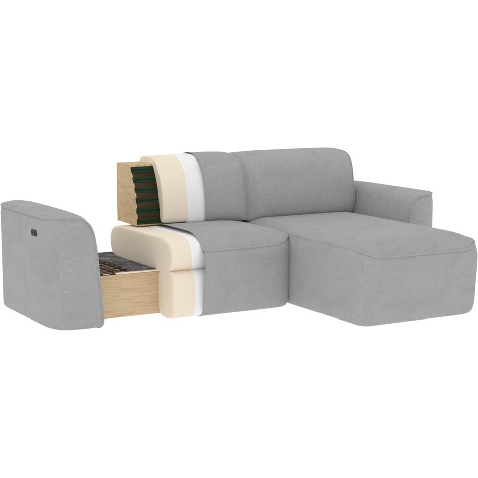 Corner sofa Elume L, sleeping function, Amore 35, Velvetmat 10, bouclé, green, H88x190x287cm