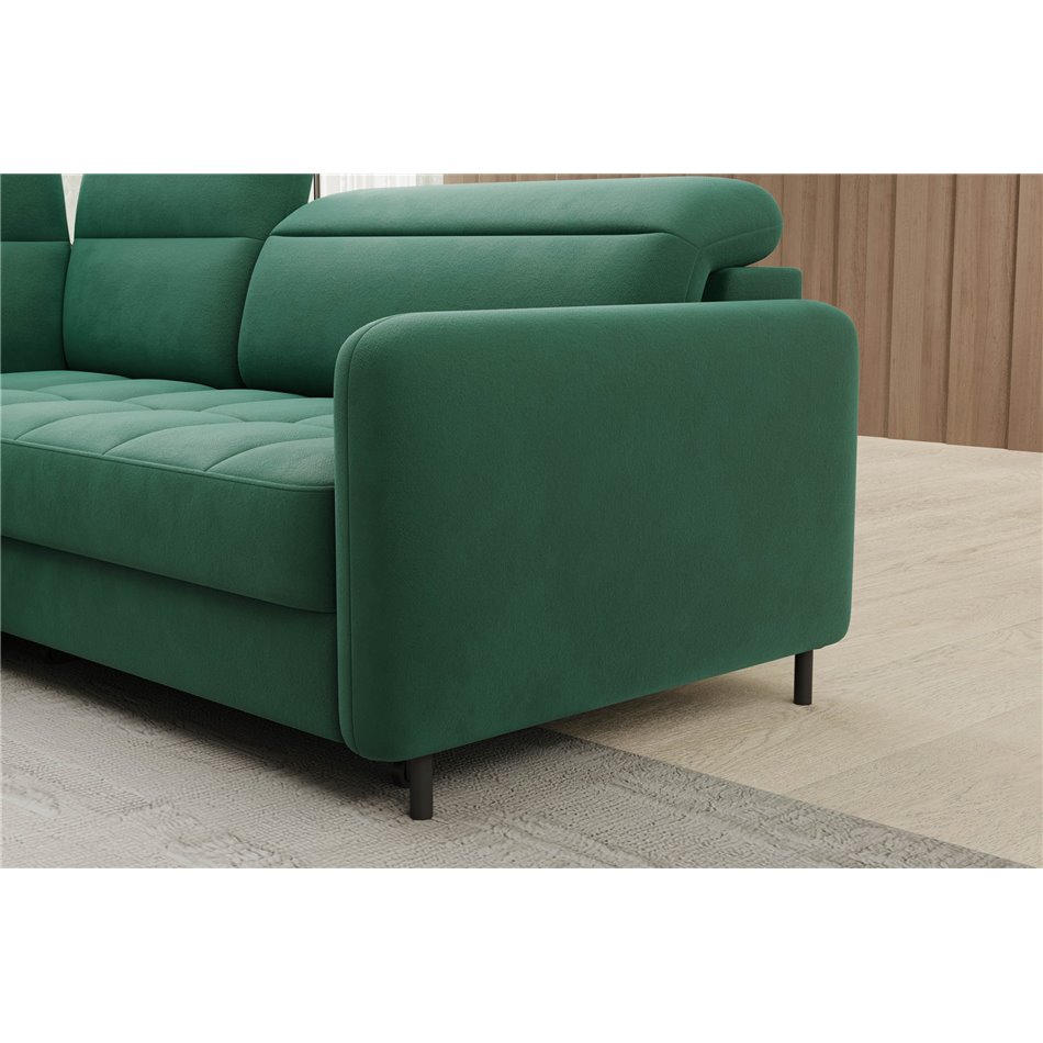 Corner sofa Elbare L, sleeping function, Lukso 35, velvet, dark green, H100x160x208cm