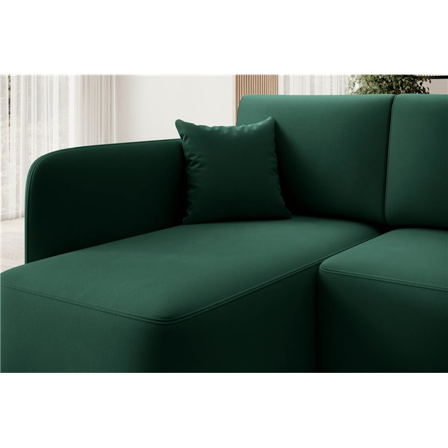 Corner sofa Elhandson L, sleeping function, Lukso 35, velvet, green, H89x150x206cm