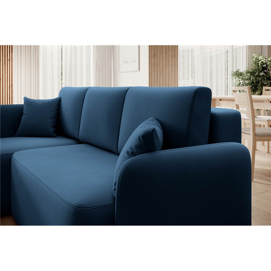 Corner sofa Elhandson L, sleeping function, Lukso 40, velvet, blue, H89x150x206cm