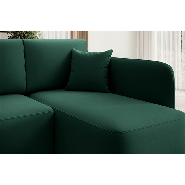 Corner sofa Elhandson R, sleeping function, Lukso 35, velvet, green, H89x150x206cm