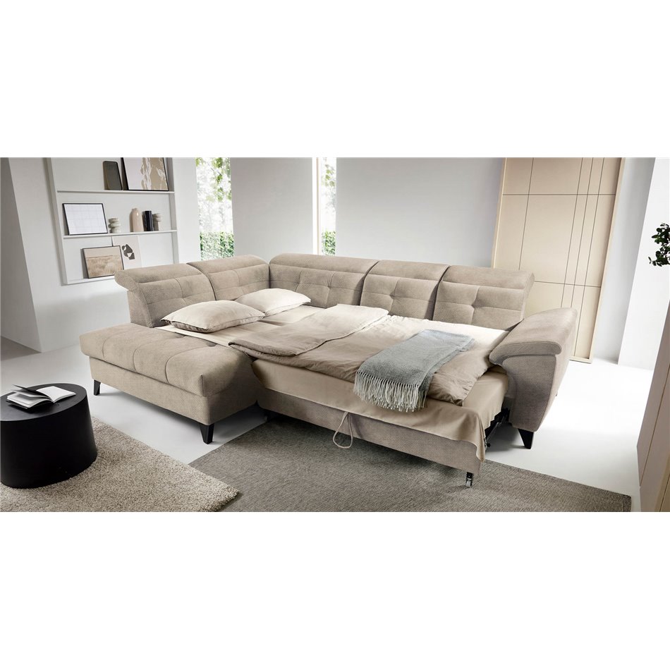 Corner sofa Elinferne L, sleeping function, Raquel 20, beige, H107x210x297cm