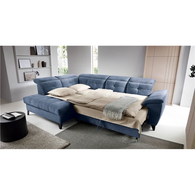 Corner sofa Elinferne L, sleeping function, Raquel 40, dark blue, H107x210x297cm
