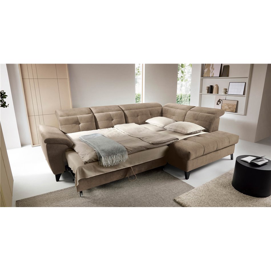 Nurgadiivan Elinferne R, pikendatav, Aura 20, samet, tumebeež, H107x210x297cm