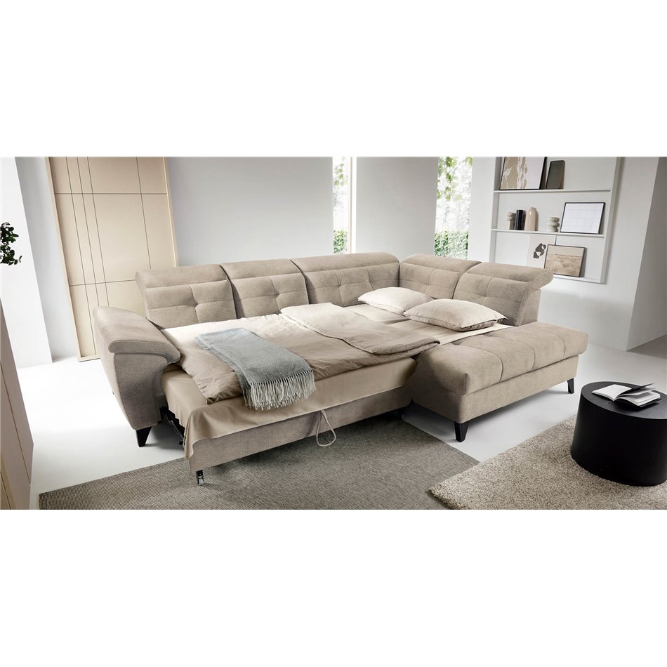 Corner sofa Elinferne R, sleeping function, Raquel 20, beige, H107x210x297cm