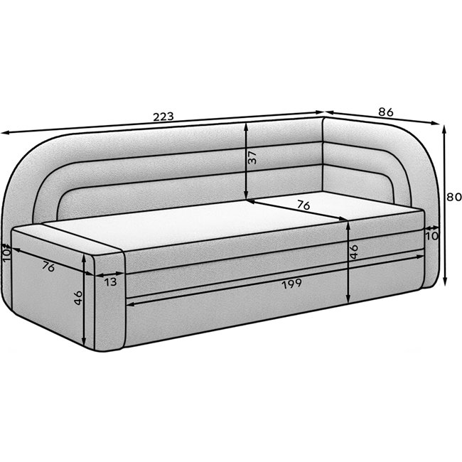 Sofa bed Elfabilo L, sleeping function, Royal 01, bouclé, white, H80x86x223cm
