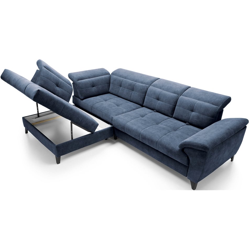 Corner sofa Elinferne L, sleeping function, Aura 40, velvet, dark blue, H107x210x297cm