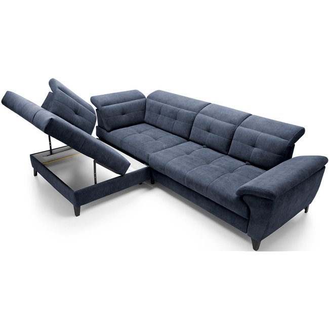 Corner sofa Elinferne L, sleeping function, Relax 40, velvet, dark blue, H107x210x297cm