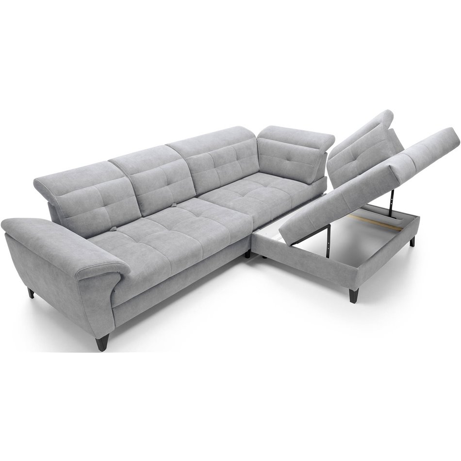 Corner sofa Elinferne R, sleeping function, Aura 04, velvet, grey, H107x210x297cm