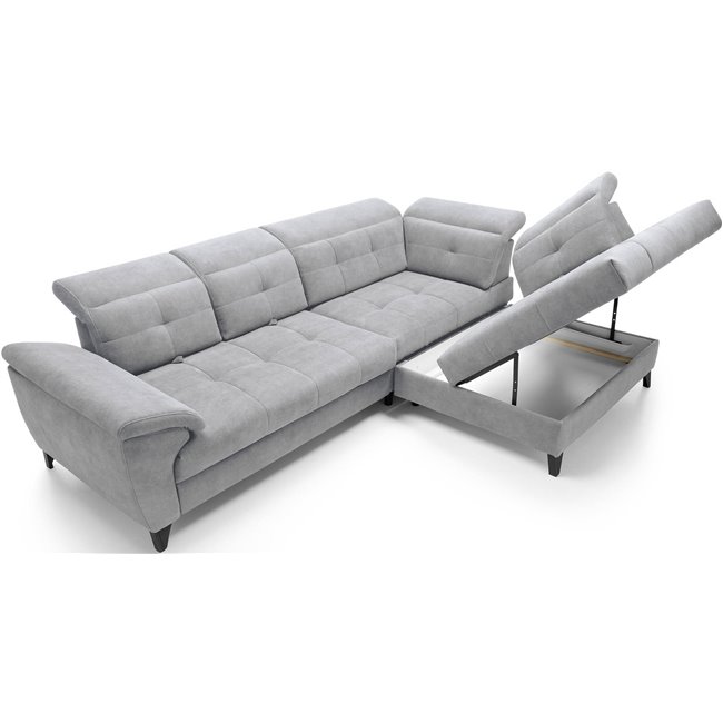 Corner sofa Elinferne R, sleeping function, Aura 04, velvet, grey, H107x210x297cm