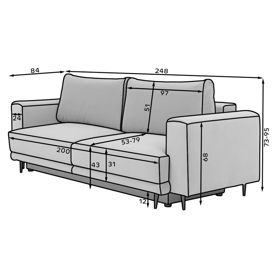 Диван-кровать Edalia, раздвижной, Royal 01, букле, белый, H90x95x260см