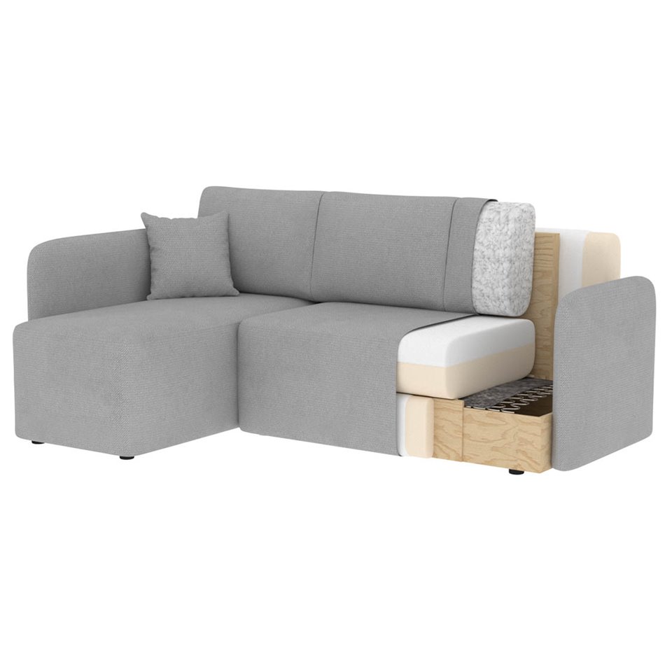 Corner sofa Elhandson L, sleeping function, Lukso 40, velvet, blue, H89x150x206cm