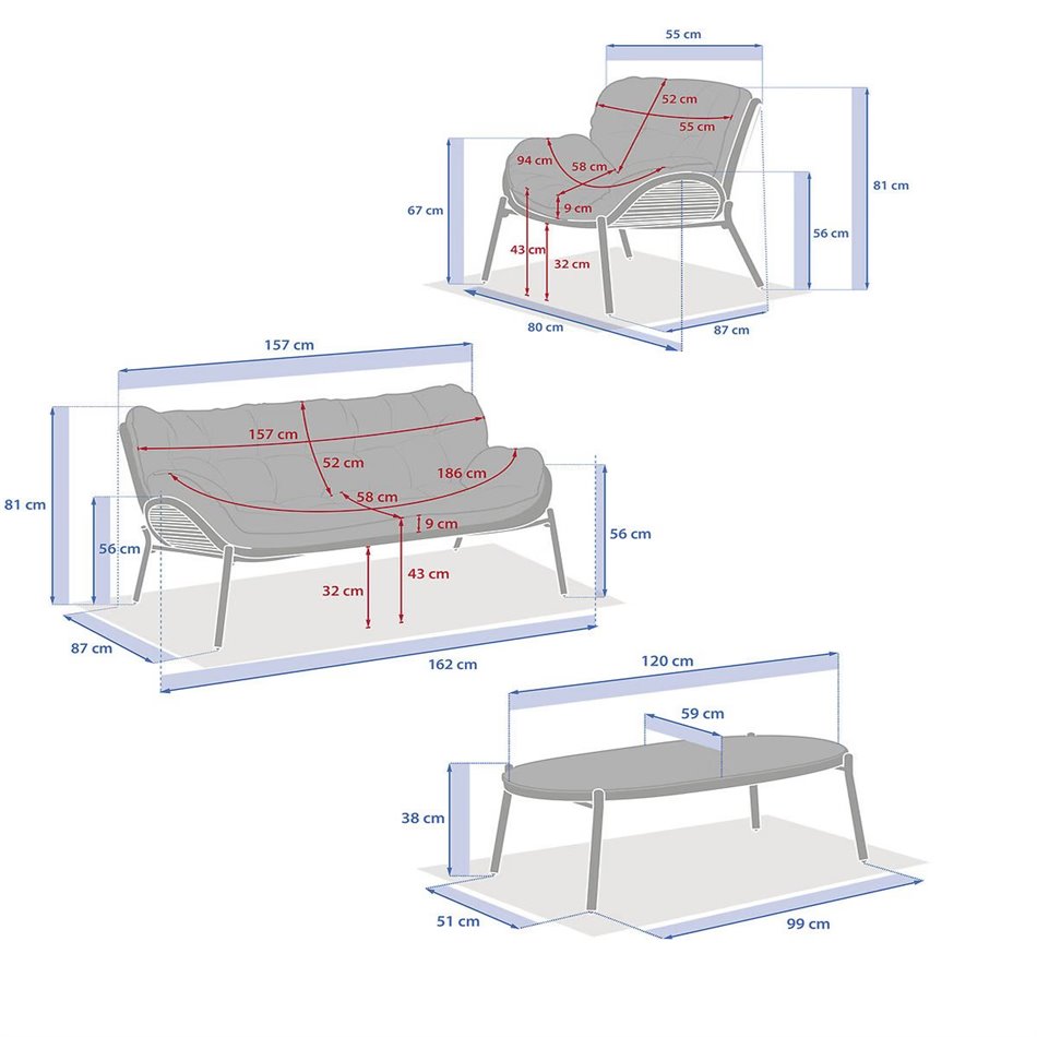 Furniture set Meloane, beige, H81x294x166cm