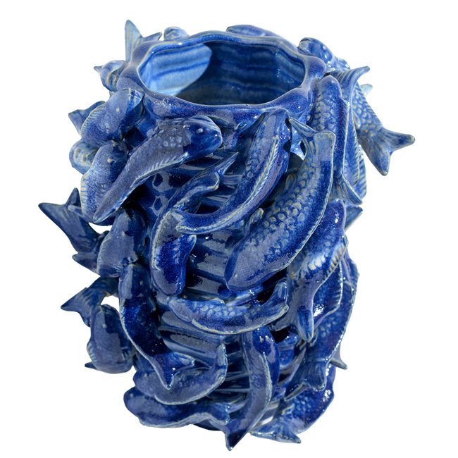 Planter Fishes Fine, blue, eartenware, H26x23x22.5cm