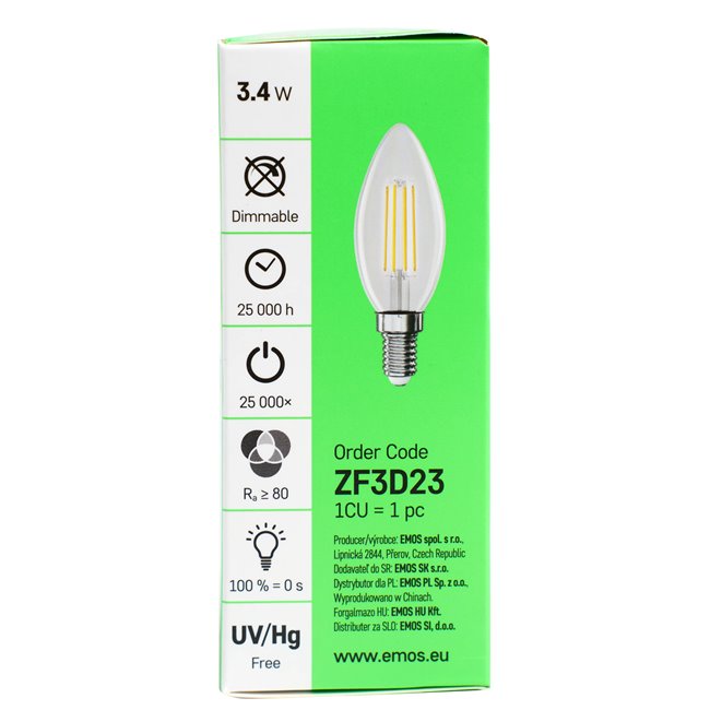 LED Bulb neutral white, E14 3.4W, 470lm, 4000K, H10x3.5x3.5cm