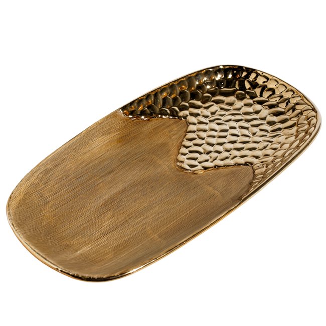 Serving platter, brown/bronzel, ceramics, 18x34cm H3cm