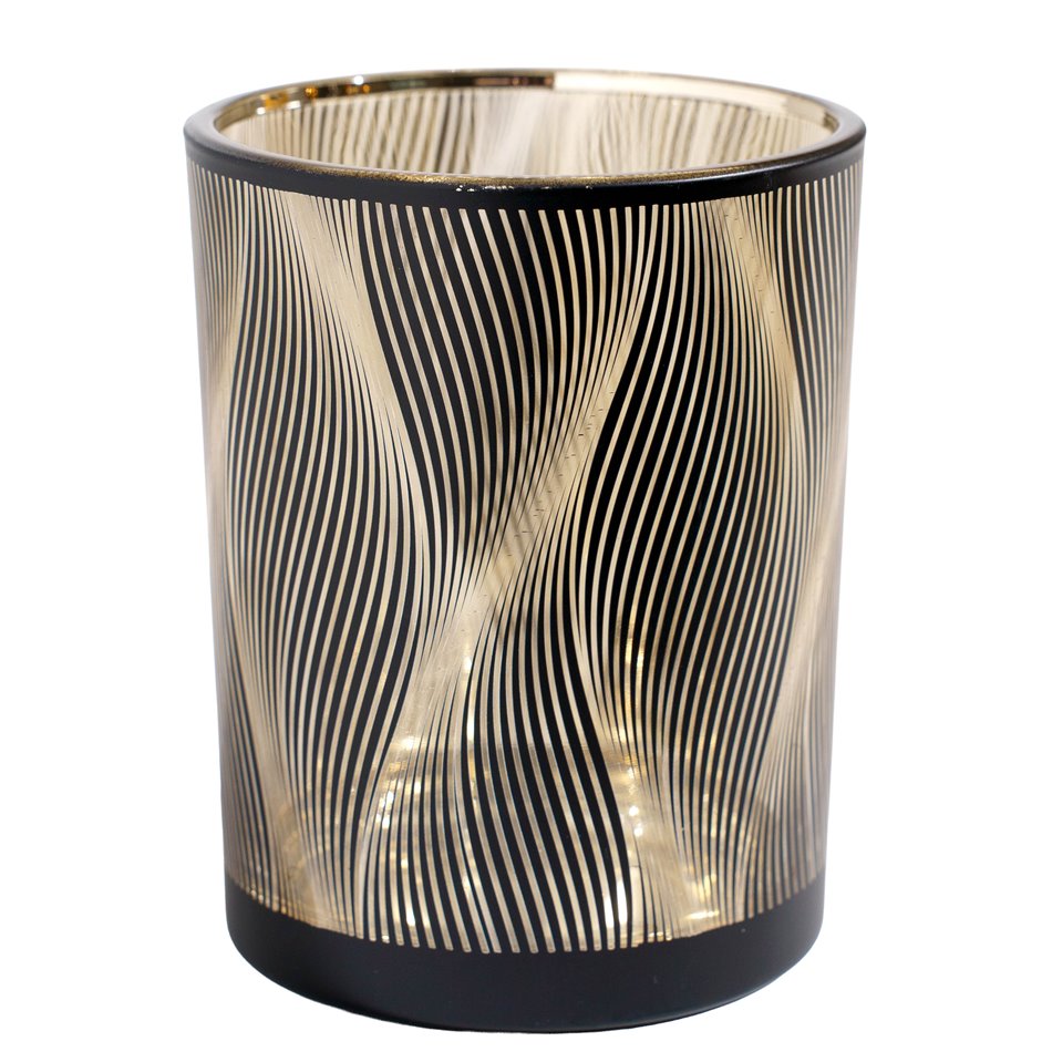 Candle holder, black, glass, H13cm, D10cm