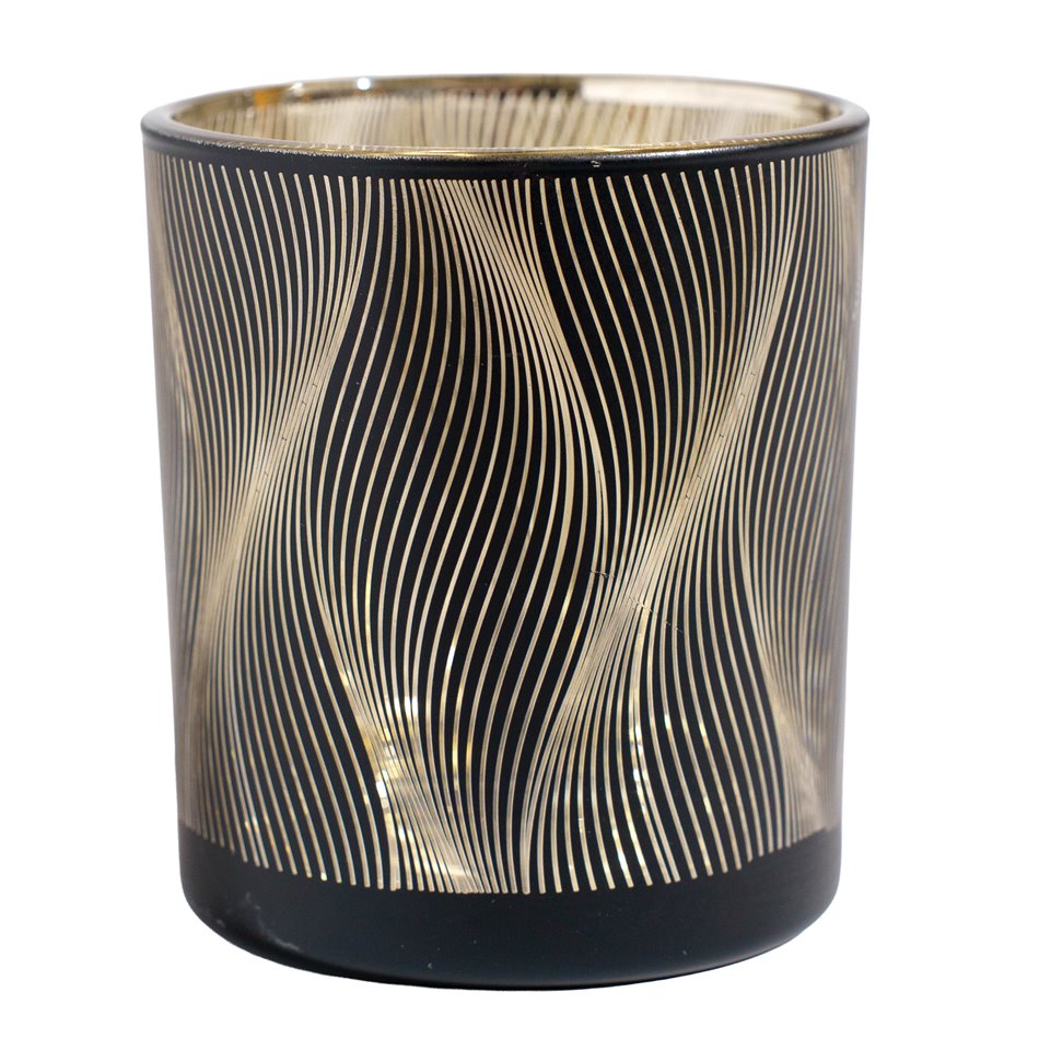 Candle holder, black, glass, H8cm, D7cm