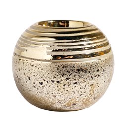 Candle holder Ball, gold color, ceramic, H8cm, D9cm