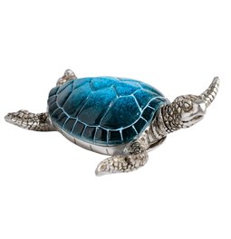 Deco figurine box with lid Turtle, blue/silver, H5x16x16cm