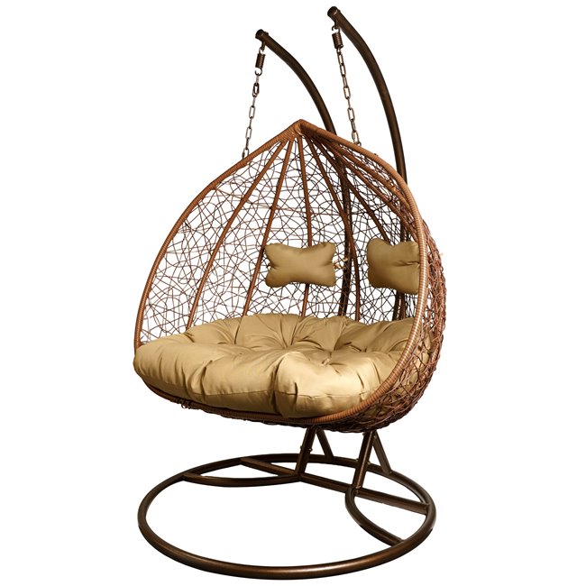Double hanging chair Couple, gold/coffee color, H200x132x75cm