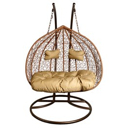 Double hanging chair Couple, gold/coffee color, H200x132x75cm