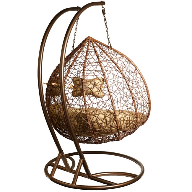 Double hanging chair Couple, gold/coffee color, H200x132x75cm