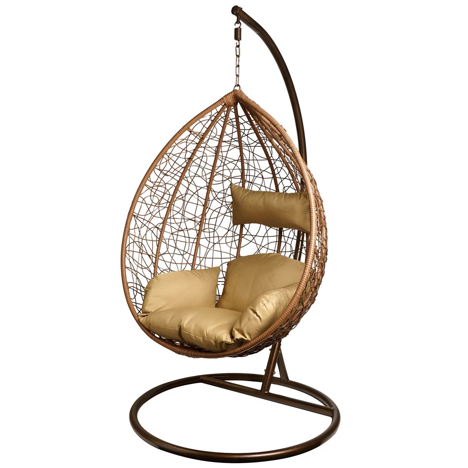 Hanging chair Gabro gold, gold/coffee color, H195cm, D105cm